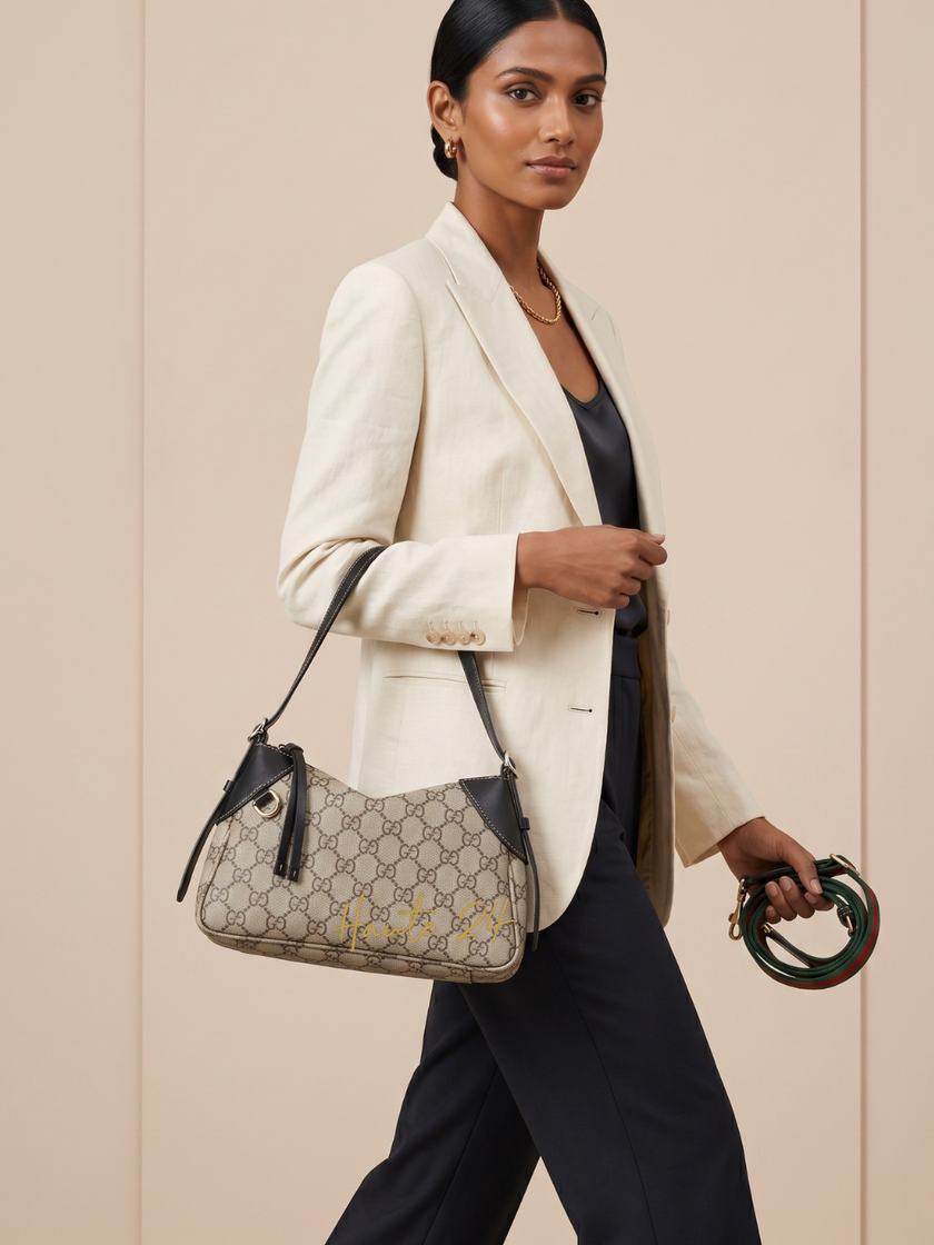 GUCCI GG Emblem Small Shoulder Bag - Black Beige image 0