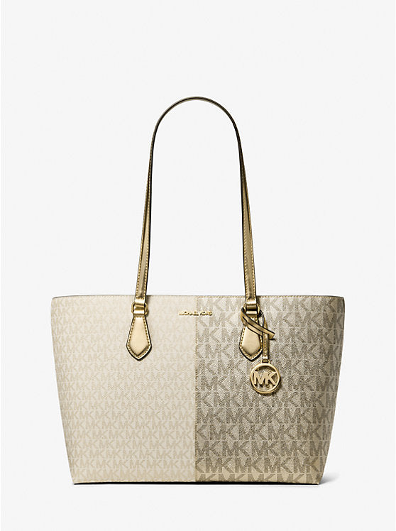 MICHAEL KORS Sheila Large Metallic Two-Tone Signature Logo Tote Bag image 0