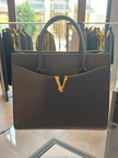 VERSACE Grained Calfskin Large Virtus Top Handle Shoulder Bag image 0