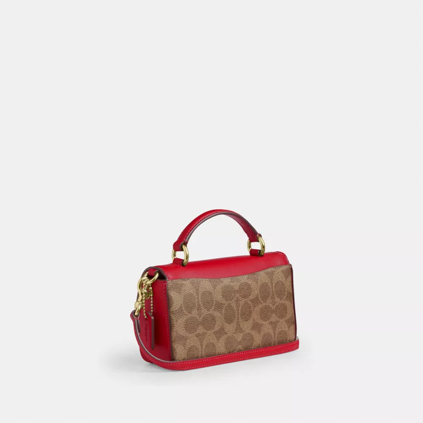 COACH Mini Josie Top Handle Bag In Signature Canvas - Gold/Tan/Carnation image 3
