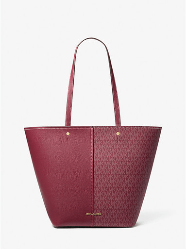 MICHAEL KORS Flora Large Signature Logo and Leather Tote Bag - Mulberry image 0