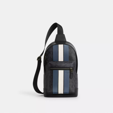 COACH West Pack In Signature Canvas With Varsity Stripe - Gunmetal/Charcoal/Denim/Chalk image 3