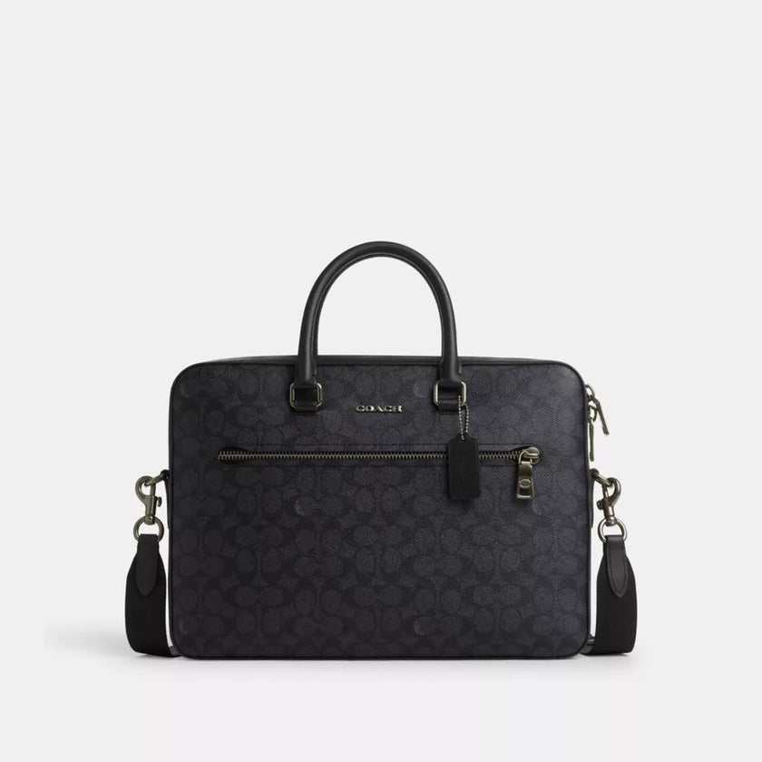 COACH Ethan Slim Brief In Signature Canvas - Gunmetal/Charcoal/Black image 0