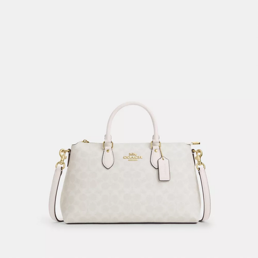 COACH Georgia Satchel Bag In Signature Canvas - Gold/White/Chalk image