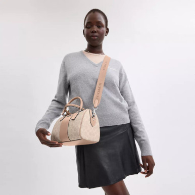 COACH Rowan Satchel Bag In Signature Canvas - Silver/Sand/Taupe image 2