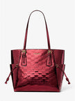 [AT DELHI] MICHAEL KORS Voyager Large Metallic Logo Debossed Tote Bag - Cherry image 0