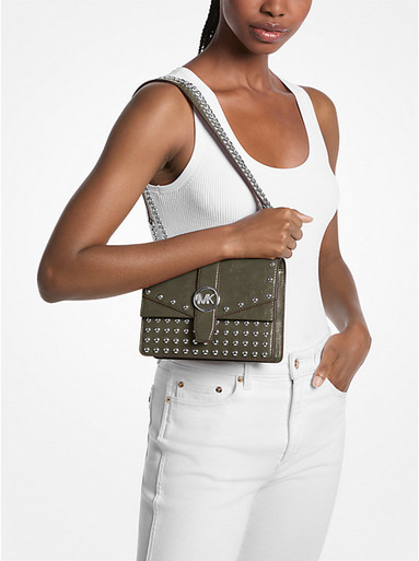 MICHAEL KORS  Greenwich Small Studded Distressed Crossbody Bag - Olive image 0