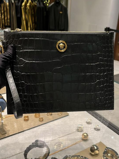 VERSACE Medusa Zip Pouch In Croc Embossed image 0