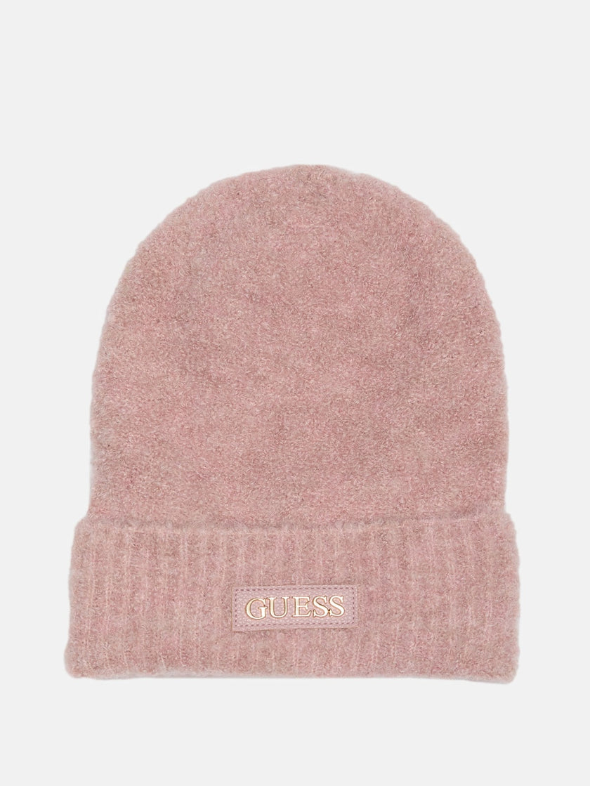 Guess Faux-Leather Logo Patch Beanie - Pink image 0