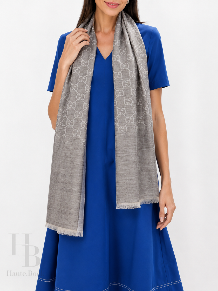 Gucci Logo Small Jacquard Wool & Silk-Blend Scarf