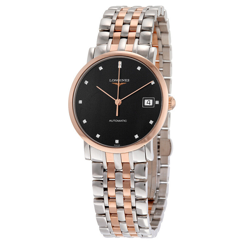 [Brand new]  Longines Elegant Automatic Black Diamond Dial Steel Rose Gold Watch 34.5mm