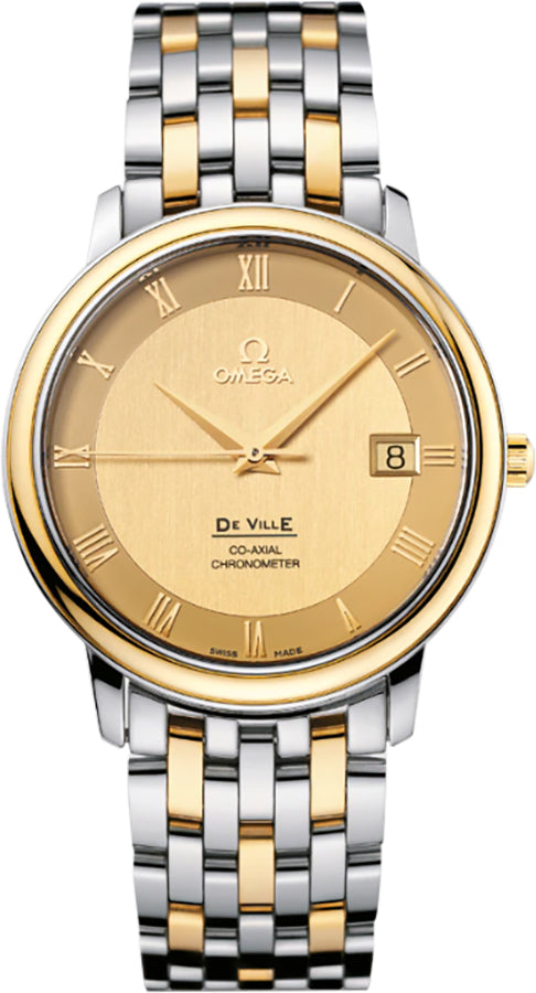 OMEGA De Ville Prestige Steel & 18K Yellow Gold Men'S Watch 4374.11.00 1
