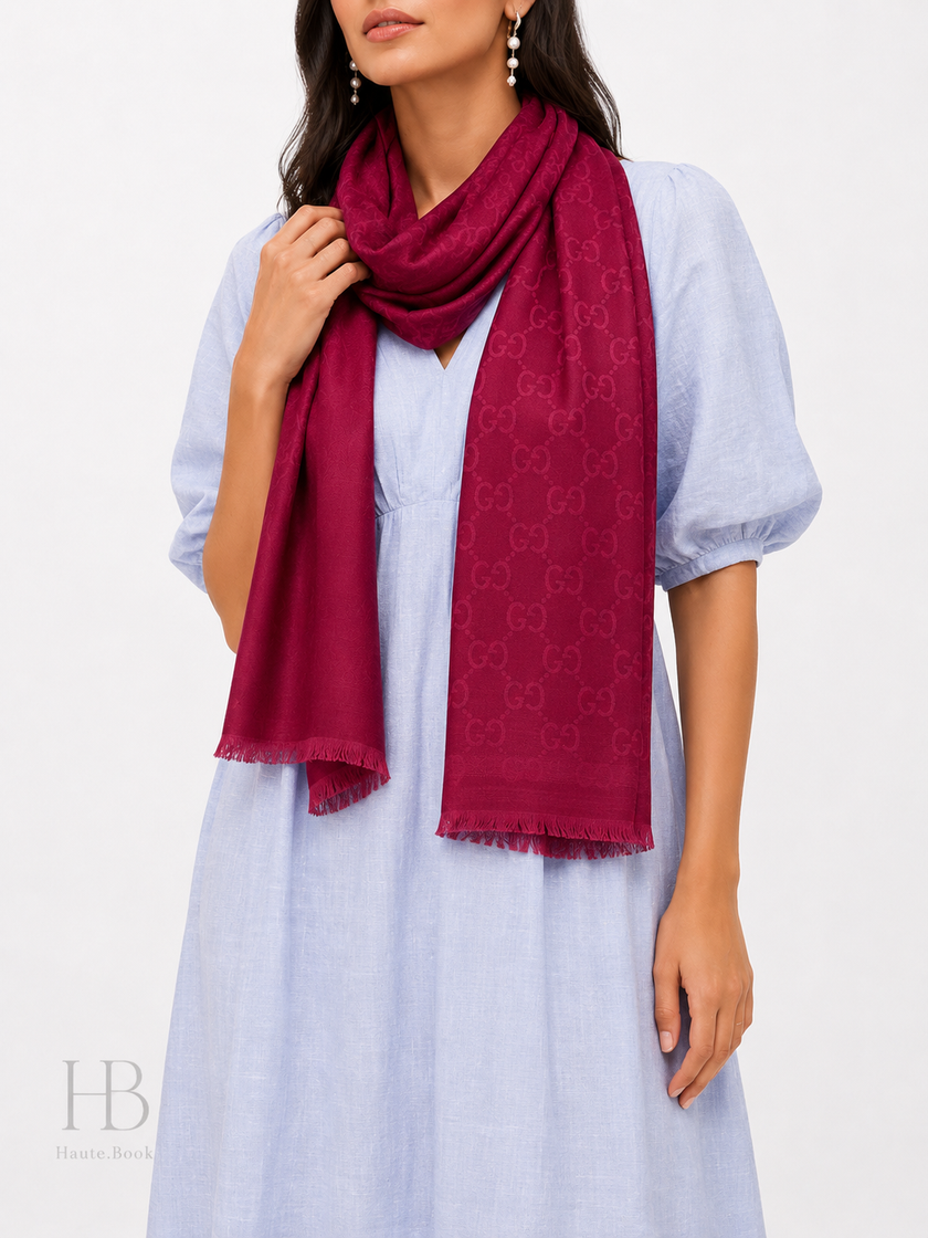 Gucci Logo Small Jacquard Wool & Silk-Blend Scarf