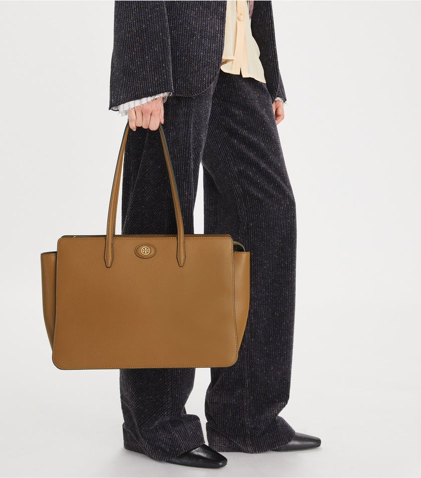 TORY BURCH Robinson Pebbled Tote -  Tiger's eye