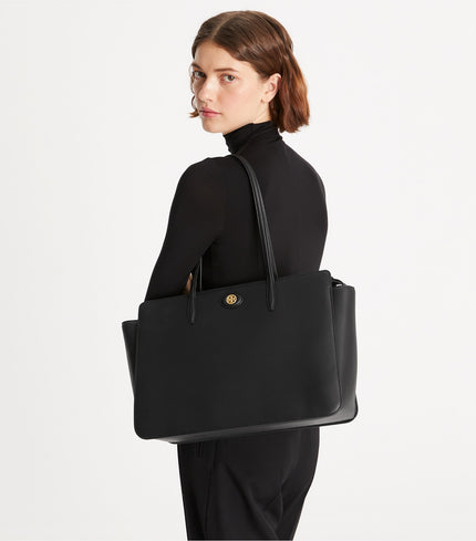 TORY BURCH Robinson Pebbled Tote -  Black