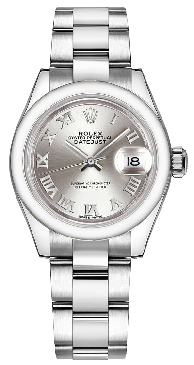 ROLEX Lady-Datejust 28 Silver Roman Numeral Oyster Bracelet Watch 279160-0008 1