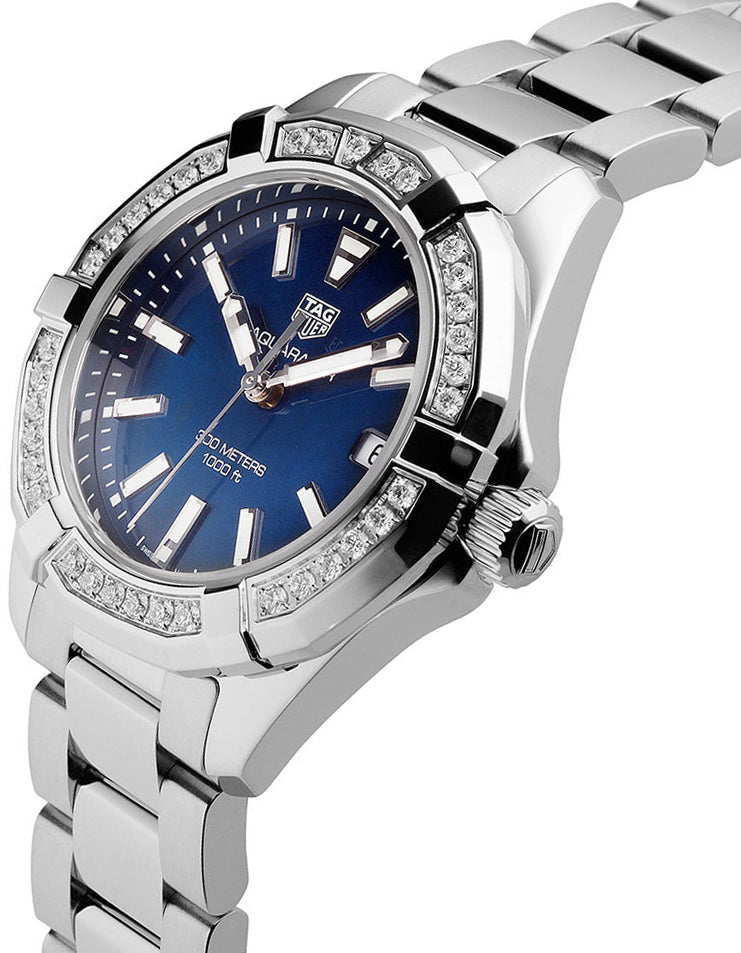 TAG HEUER Aquaracer Blue Pearl & Diamond Steel Ladies Watch Way131N.Ba0748 2