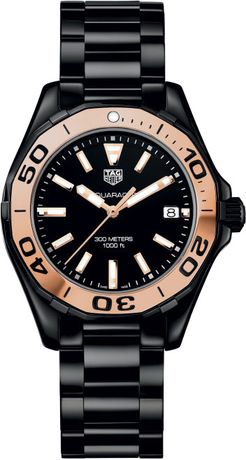 TAG HEUER Aquaracer 300M Black & Rose Gold Ladies Watch Way1355.Bh0716 1