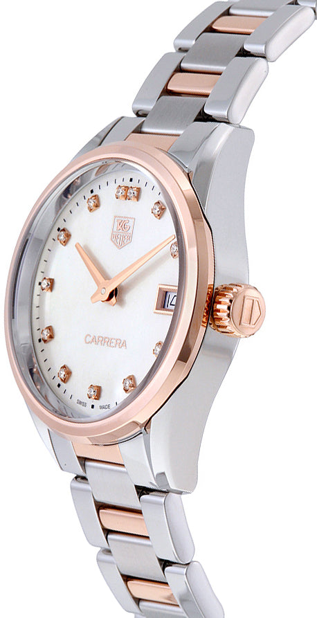 TAG HEUER Carrera Pearl White Diamond Dial Women'S Luxury Watch War1352.Bd0779 2
