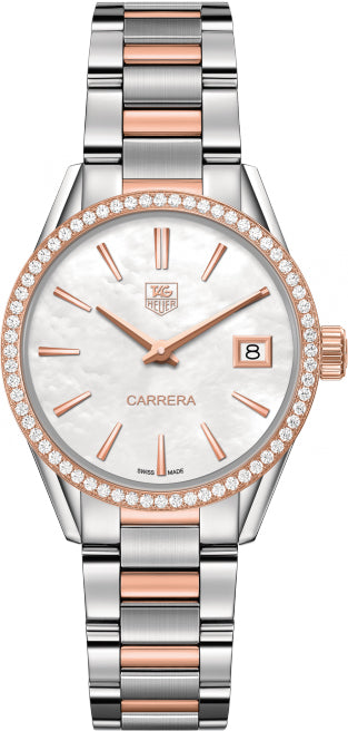TAG HEUER Carrera Solid Rose Gold & Stainless Diamond Women'S Watch War1353.Bd0779 1