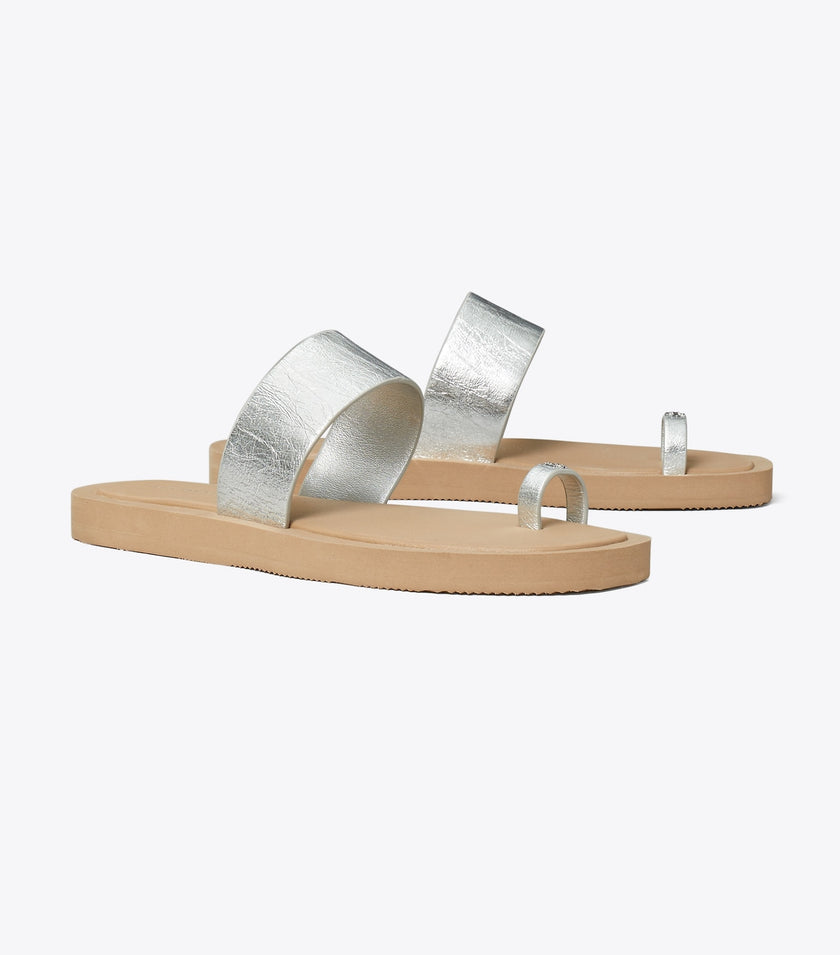 TORY BURCH Toe Ring Slide - Silver Chanterelle Mushroom