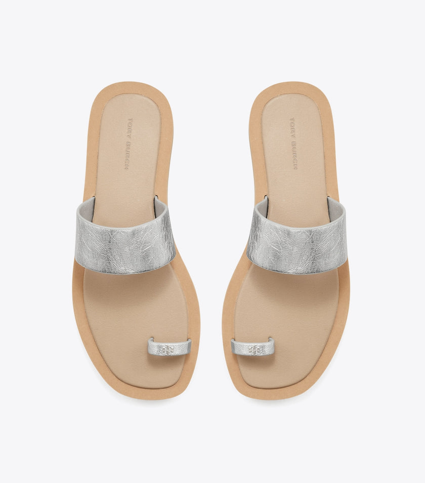 TORY BURCH Toe Ring Slide - Silver Chanterelle Mushroom