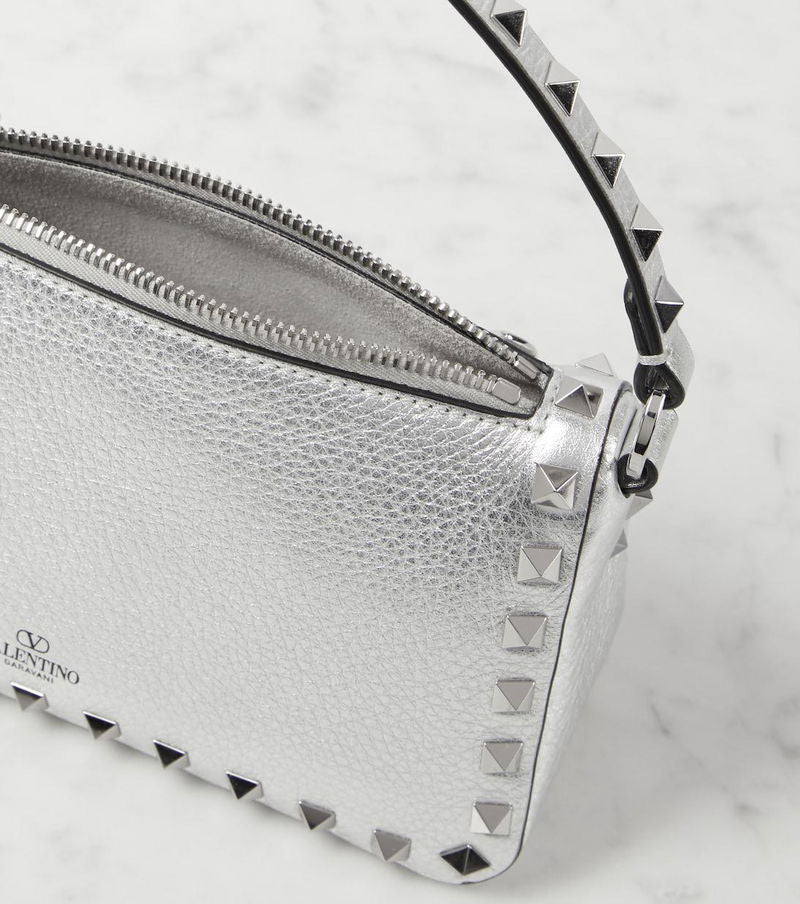 [AT India] VALENTINO Small Rockstud Grainy Calfskin Crossbody Bag - Silver