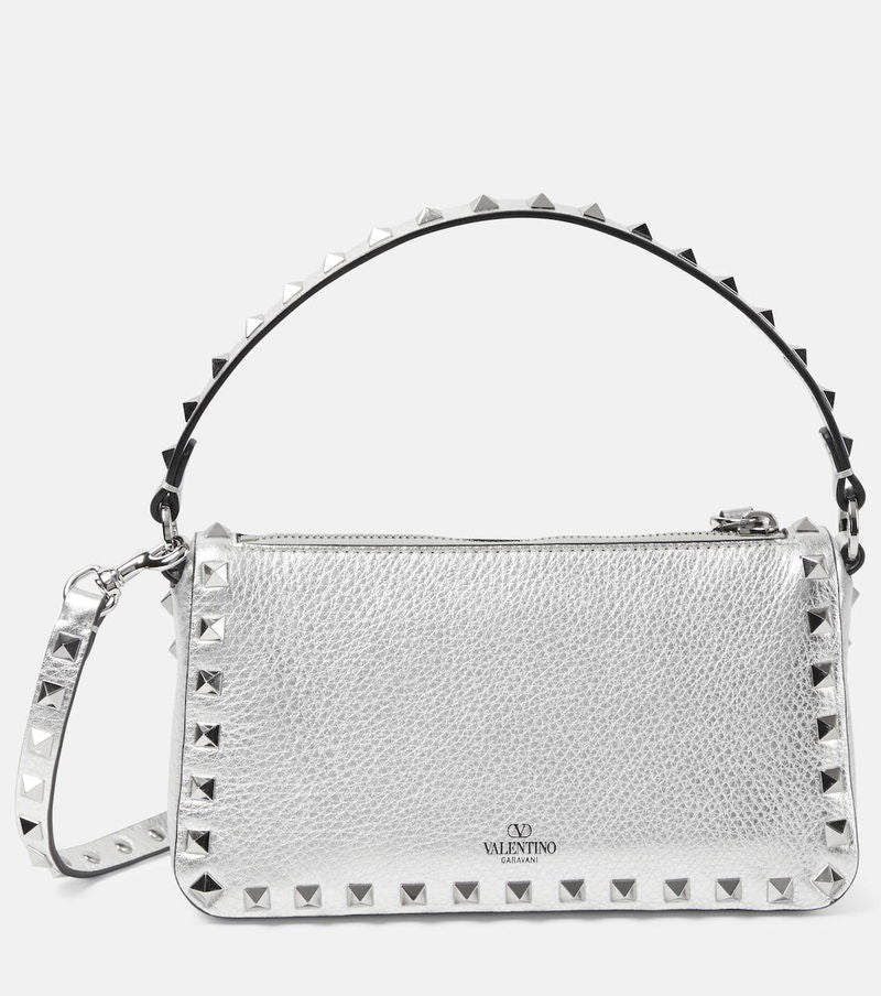 [AT India] VALENTINO Small Rockstud Grainy Calfskin Crossbody Bag - Silver