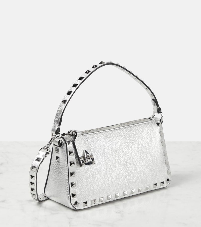 [AT India] VALENTINO Small Rockstud Grainy Calfskin Crossbody Bag - Silver