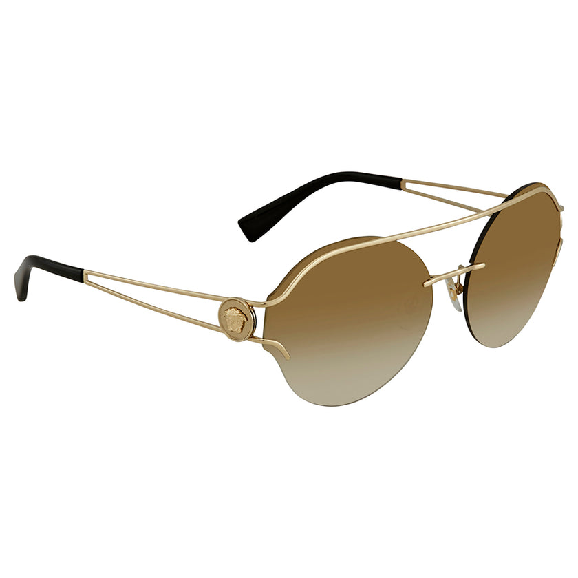 VERSACE Brown Gradient Mirror Gold Round Ladies Sunglasses VE2184 12526U 61