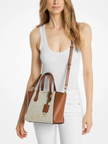 [At India] MICHAEL KORS Taryn Small Signature Logo and Leather Convertible Crossbody Bag - Vanilla/Acorn