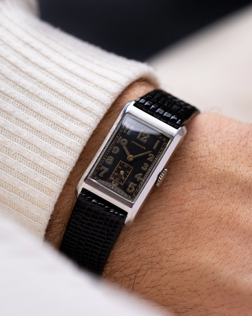 [Classic]   Longines Art Deco Tank Black Gilt dial 20 mm  x 35mm