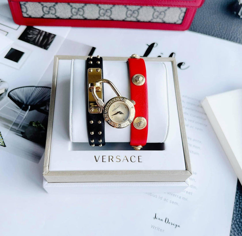 VERSACE Medusa Lock Icon Quartz Ladies Watch - Gold Red VEDW00119